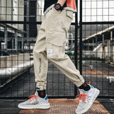 Men Cargo Pants Black Ribbons Block Multi-Pocket Harem Joggers Harajuku Sweatpant Hip Hop Casual Harem Tide Male Trousers jinquedai