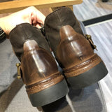 Autumn Winter Men Boots Square Heel High Top Retro Men's Shoes Round Head Knight Boots jinquedai