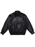 Autumn Casual Oversized Black Pu Leather Jacket for Men Style Raglan Sleeve Turndown Collar Loose Korean Fashion jinquedai