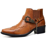 Autumn Winter Men Short Boots Fashion Personality Belt Buckle Thick Heel Pointed Head Large Size EUR 38-48 jinquedai