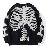 Men Oversized Sweater Black Loose Skeleton Bone Print Women Vintage Retro Knitted Sweater  Autumn Cotton Pullover Unisex
