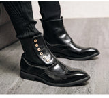 Jinquedai  Green Men Boots High Tube Top Chelsea Mens Boots Italian Button PU Leather Performance Men Art Design Brogue Shoes jinquedai