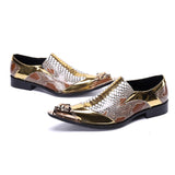 Luxury Handmade Men's Shoes Pointed Toe Leather Dress Shoes Men Slip on Gold Oxfords for Men Partry/Wedding, EU38-46 jinquedai