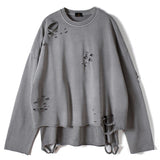 Vintage Streetwear Hole Sweatshirt Men Fashion 2021 Autumn Pullover Solid Color Harajuku Cotton Tops Casual Loose jinquedai