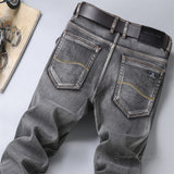 Jinquedai   Men's winter warm fleece jeans fashion casual classic style gray thick conventional straight stretch denim men's brand trousers jinquedai