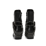 Jinquedai  6.5CM High Heel Western Cowboy Boots Handmade High Quality Leather Ankle Boots Men Punk Pointed Iron Toe with Chains jinquedai