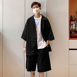 Jinquedai Men Sets Men's Summer Casual Small Suit Shirt + Shorts Two-piece Korean Fashion Trendy Sports Clothes jinquedai