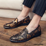 Jinquedai  New Men Dress Leather Shoes For Male Luxury British Gold Blue National Pattern Oxfords Classic Gentleman Wedding Prom Shoes jinquedai
