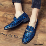 Jinquedai  New Men Dress Leather Shoes For Male Luxury British Gold Blue National Pattern Oxfords Classic Gentleman Wedding Prom Shoes jinquedai