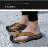 Jinquedai Genuine Cow Leather Shoes Men Sandals Mens Flip Flops Men's Casual Shoes Classic Massage Beach Slippers Anti-slip Summer jinquedai