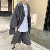 Jinquedai Men Sets Men's Summer Casual Small Suit Shirt + Shorts Two-piece Korean Fashion Trendy Sports Clothes jinquedai