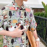 Hawaiian cartoon short sleeve shirt men's summer fashion brand inspi Shuai thin loose cotton half sleeve camisa streetwear jinquedai