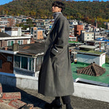 Men Korean Trend Single Breasted Woolen Coat Long Sleeve Lapel Autumn Winter Thickned Overcoat New Label Cuff Design Cloth jinquedai