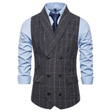 Jinquedai  Formal Double Breasted Suit Vest Men Casual Stripe Plaid Waist Coat For Men Dress Vests Business Wedding Chalecos Para Hombre jinquedai