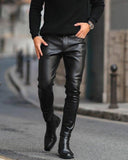 Brand Autumn Men Leather Pants Skinny Fit Elastic Style Fashion PU Leather Trousers Motorcycle Pants Thin Streetwear jinquedai