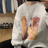 Jinquedai Men Streetwear Harajuku Sweatshirts Oil Painting Loose Sweatshirts O-neck Hip Hop Male Pullovers Vintage Korean Style Hoodies jinquedai
