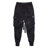 Men Cargo Pants Black Ribbons Block Multi-Pocket Harem Joggers Harajuku Sweatpant Hip Hop Casual Harem Tide Male Trousers jinquedai