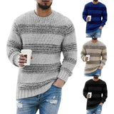 Men Sweater Warm Knitted Pullovers Long Sleeve Sweater Striped Print Casual O Neck Stretchy Knitted Pullover Sweater Streetwear jinquedai