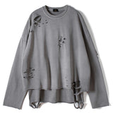 Vintage Streetwear Hole Sweatshirt Men Fashion 2021 Autumn Pullover Solid Color Harajuku Cotton Tops Casual Loose jinquedai