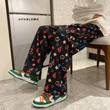 Jinquedai New Lightning Printed Long Pants Men Elastic Waist Harajuku Streetwear Men Loose Hip Hop Sweatpants Casual Pants S-2XL jinquedai