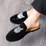 Designer Brand Luxury Black Half Shoes For Men Leather Shoes Mens Mules Casual Slides Slippers Sandals Men Fashion Mocassin jinquedai