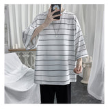 Summer Striped T Shirt Men's Fashion Casual Loose Short-sleeved T-shirt Men Streetwear Hip-hop Oversized Tshirt Mens Tops jinquedai