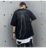 Summer personality hip-hop five-point sleeve shirt men dark cardigan letter lightning pattern high street oversize loose top jinquedai