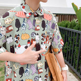 Hawaiian cartoon short sleeve shirt men's summer fashion brand inspi Shuai thin loose cotton half sleeve camisa streetwear jinquedai