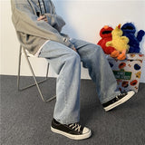 Men Wide Leg Jeans Solid Pleated Mopping Cool Harajuku Baggy Casual Trendy Vintage Retro Japan Style Streetwear Draped Teens New jinquedai