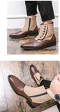 Jinquedai New MenFashion Casual Business All-match Dress Shoes Handmade PU Stitching Tweed Button Comfortable Short Boots jinquedai