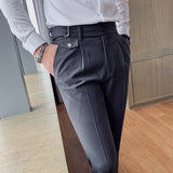 Jinquedai  British Style Autumn New Solid Business Casual Suit Pants Men Clothing Simple All Match Formal Wear Office Trousers Straight jinquedai