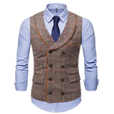 High Quality Mens Plaid Suits Vests Fashion Woolen Patchwork Double Breasted Steampunk Jackets Wedding Slim Fit Chaleco Hombre jinquedai