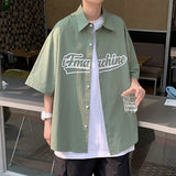Summer hawaiian shirt coat men's Korean fashion versatile ruffian handsome 5-sleeve shirt ins  new top camiseta streetwear