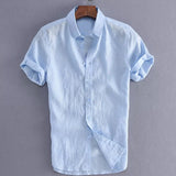 Men's Casual Short Sleeve Shirt Street Wear Lapel Button Solid Color Cotton Linen Shirt for Men Vintage Vacation Blouse M-3XL jinquedai