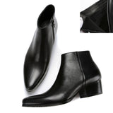 Jinquedai  Men Winter Genuine Cow Leather Chelsea Boots Zipper 5cm Thick Heel Handsome Brogue Casual Ankle Shoes Dress Boots jinquedai