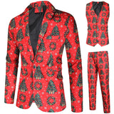 Jinquedai  Red Christmas Eve Dress Up Set Blazer + Vest + Trousers High Quality Casual Single Button V-Neck Suit Sets Costume Traje Hombre
