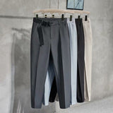 Autumn Hot Fashion Men¡¯s Stitching Belt Suit Pants Retro Casual British Style Skinny Pant Ankle-Length Slim-Fit Pants jinquedai