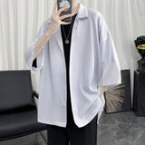 Jinquedai Summer Men Shirt Short Sleeve Solid Color Shirts For Man Vintage Harajuku Casual Oversized Blouses Fashion Men's Clothing jinquedai