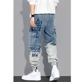 Jinquedai Big Pocket Denim Pants Men Casual Printed Jeans Chic Korean Fashion Loose Male Plus Size Jeans Pour Hommes jinquedai