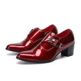 Jinquedai Men Shoes 7cm High Heels Pointed Toe Genuine Leather Dress Shoes Men Buckle Strap Red Party & Wedding Shoes Shoes,38-46 jinquedai