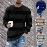 Men Sweater Warm Knitted Pullovers Long Sleeve Sweater Striped Print Casual O Neck Stretchy Knitted Pullover Sweater Streetwear jinquedai