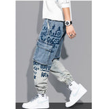 Jinquedai Big Pocket Denim Pants Men Casual Printed Jeans Chic Korean Fashion Loose Male Plus Size Jeans Pour Hommes jinquedai