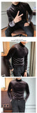 Jinquedai New Autumn Long Sleeve T Shirts Men Fashion Men Clothes Velvet Stretched Turtleneck Slim Fit All Match Solid Men T-Shirts jinquedai