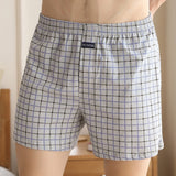 Men's Casual Loose Underwear Plaid Wide Leg Cotton Boxer Short Panties Home Wear Underpants Fashion Comfy Nightwear Bottom Pants jinquedai