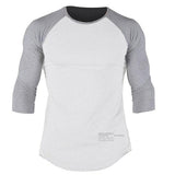 Men Gym Fitness T-shirt Cotton Shawl sleeve shirts Bodybuilding Slim Fit Workout Patchwork Casual Skinny Tee Tops Male Clothing jinquedai