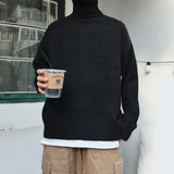 Jinquedai Men Oversized Turtleneck Sweaters Winter Korean Fashions Pullover Harajuku Black Knitwear jinquedai