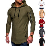 Jinquedai Streetwear Casual Men's Hooded Long Sleeve T-shirt Top Outdoor Fashion Sleeve Zipper Pocket Cotton Men's T-shirt jinquedai