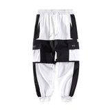 Men Cargo Pants Black Ribbons Block Multi-Pocket Harem Joggers Harajuku Sweatpant Hip Hop Casual Harem Tide Male Trousers jinquedai