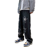 Jinquedai  Woolen embroidered jeans men's spring and autumn new loose straight pants ins trendy American wide leg pants streetwear jinquedai
