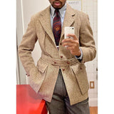 Jinquedai  Smart Casual Men Tuxedos Custom Made Handsome With Belt Blazer Business Wedding Party Groom Suit Coat 1 Piece jinquedai